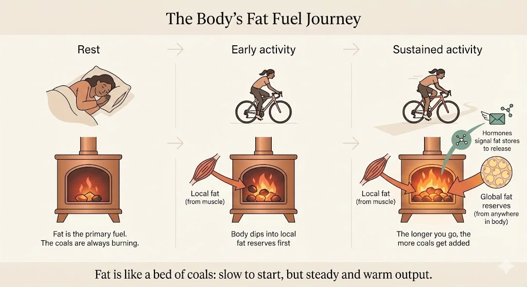 The fat burning cascade from rest to sustained activity
