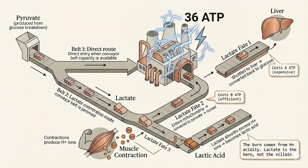Lactate factory showing the three fates of lactate